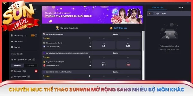 Chuyên mục thể thao SUNWIN mở rộng sang nhiều bộ môn khác