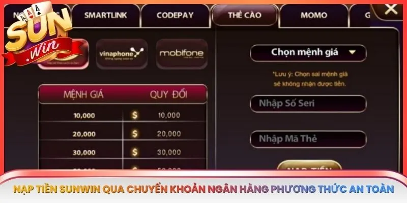Nạp tiền SUNWIN qua chuyển khoản ngân hàng là phương thức an toàn, bảo mật